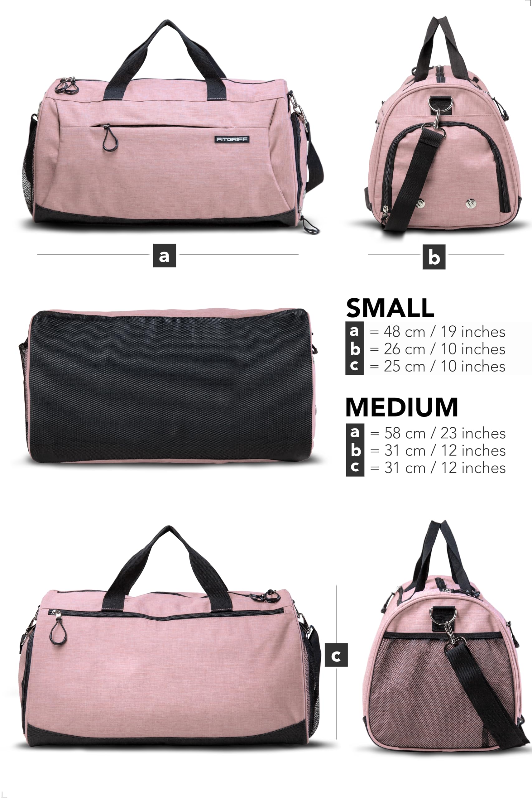 Fitgriff® Sporttasche & Reisetasche für Damen und Herren - mit Schuhfach & Nassfach - Tasche für Sport, Fitness & Reisen - Trainingstasche, Gym Bag (Pink, 48 x 26 x 25 cm (Small)) 6