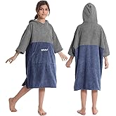 Hiturbo Kids Changing Towel Hoodie: Absorbent Quick Dry Surf Poncho, 3/4 Sleeve Microfiber Bath Towels for Beach Pool (Gray/Navy)