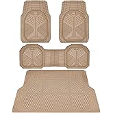 CAR PASS Heavy Duty Rubber Car Mats with Cargo Liner, Deep-Dish Car Floor Mats and Trunk Mat All Weather, Universal Trim-to-Fit for SUVs Trucks Sedans, Waterproof Anti-Slip, Trimmable V12 Beige