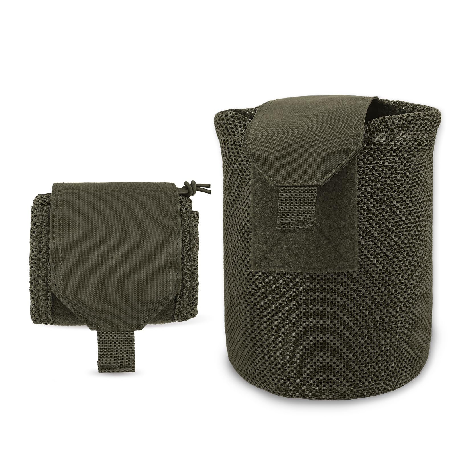 Tactical Dump Pouch Molle Foldable Mag Pouches Net Drawstring Recycle Pouch Recovery Tool Pack (Ranger Green)