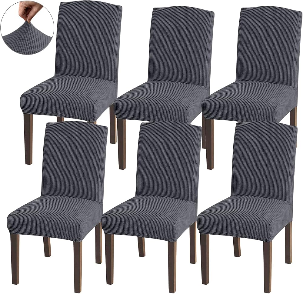 Granbest High Stretch Dining Chair Covers Set of 6 Grey Parson Slipcovers