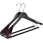 Luxury Wide Shoulder Wooden Hangers 2 Pack, with Velvet Bar, Smooth Mahogany Finish Wood Suit Hanger Coat Hanger for Closet, Holds Upto 20lbs, 360° Swivel Hook, for Jacket, Dress Heavy Clothes Hangers
