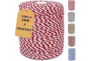 ANMOFLY Red and White Bakers Twine,984ft Cotton String Festive Christmas Rope Perfect for Crafts,Gift Wrapping,Party Decor,Baking,and Holiday Projects