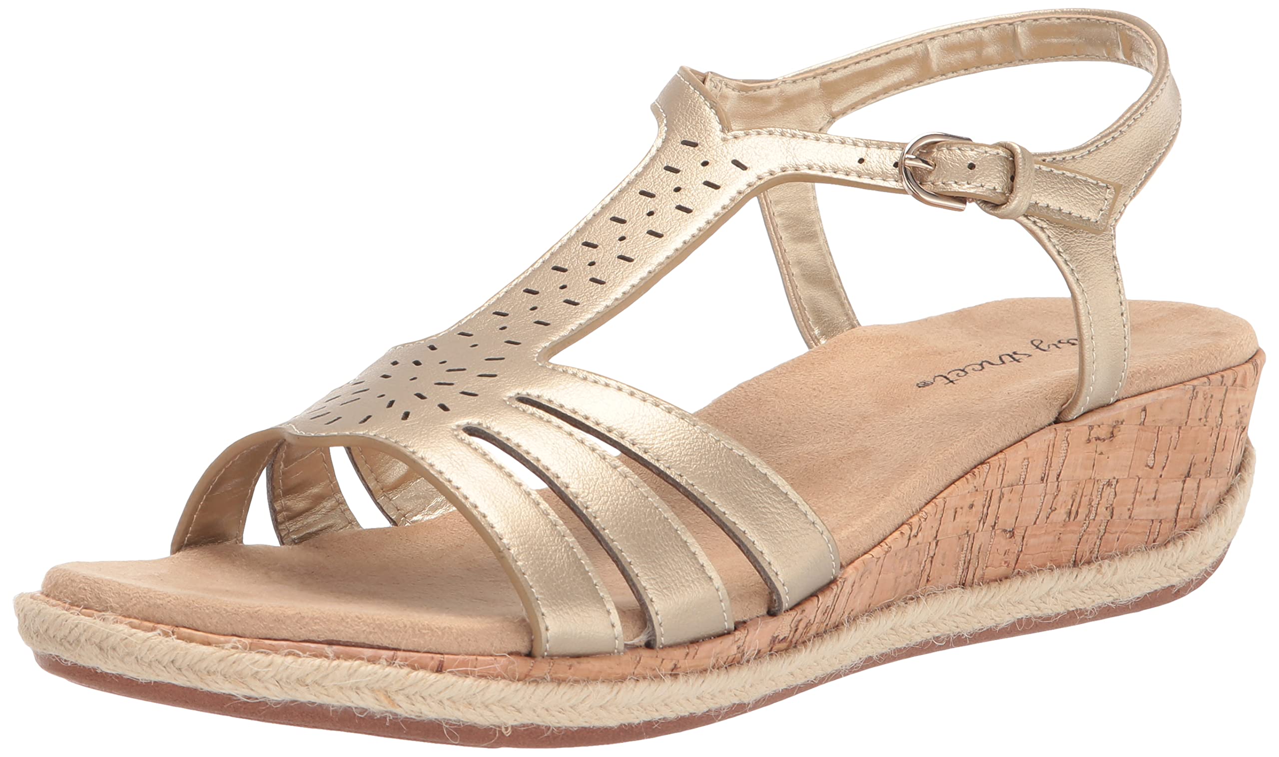 Easy Street Women’s Dorinda Wedge Sandal, Gold, 11 Wide