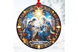SENSEMORY Nativity Scene Ornament, Religious Gifts for Women Christian, Men, Unique Catholic Gifts for Christmas, Christmas Xmas Tree Decor, Stocking Stuffers for Women, Kids, Men (Round)