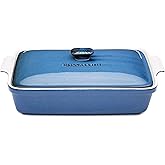ROSSALLINI Stoneware Casserole Dish Bakeware Set with Lid, Covered Rectangular Dinnerware, Extra Large 4.23 Quart, 13 by 9 Inch, Blu Indaco [Reactive Blue]