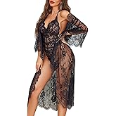 Avidlove Women Sexy Long Lace Lingerie Kimono Robe Sheer Babydoll Nightgown Nightdress
