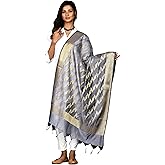 Naveera Banarasi Cotton Dupatta for Women with Light Gold Zari Work, Ethnic Indian Scarf Stole for Festive Wear