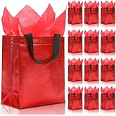 KeerxunBag 12pcs Reusable Gift Bags（Includes Tissue Paper） Gift bag with handle Birthdays Parties Holidays Weddings Medium 10x4x8in red Gift Bags