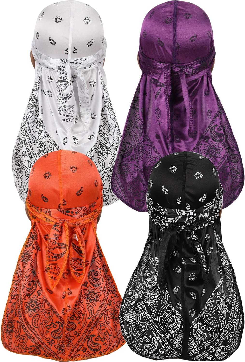 ALIDIA4 Pieces Paisley Durag Silky Pack for Men 360 Waves Paisley Bandana Doo Rag Cap