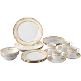 Lorren Home Trends Isabella-24 24 Piece Isabella Design Porcelain Wavy Edge Dinnerware Set, White