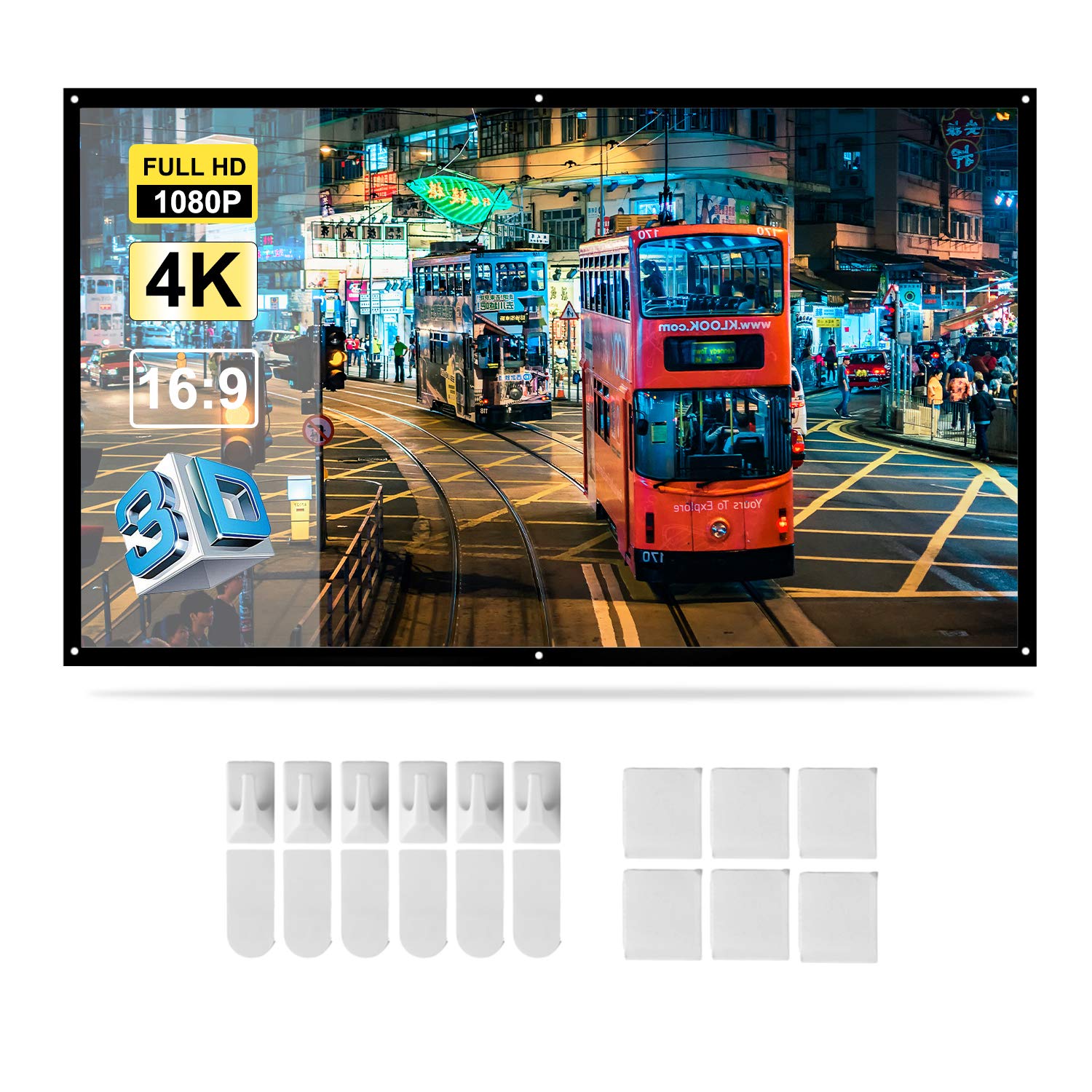 Docooler 84'' Portable Projector Screen HD 16:9 White 84 Inch Foldable Diagonal Projection Screen Home Theater for Wall Projection Indoors Outdoors