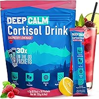DeepCalm Cortisol Super Drink Packets, Raspberry Lemonade Electrolytes Packets, Relaxation & Focus 30 Count (4.27 g Each pack