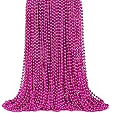 ZYFLSQ 100 Pcs 33" 7mm Metallic Hot Pink Beads Necklaces, Bulk Mardi Gras Beaded Necklaces, Party Beads Costume Necklaces (Hot Pink)