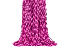 ZYFLSQ 100 Pcs 33" 7mm Metallic Hot Pink Beads Necklaces, Bulk Mardi Gras Beaded Necklaces, Party Beads Costume Necklaces