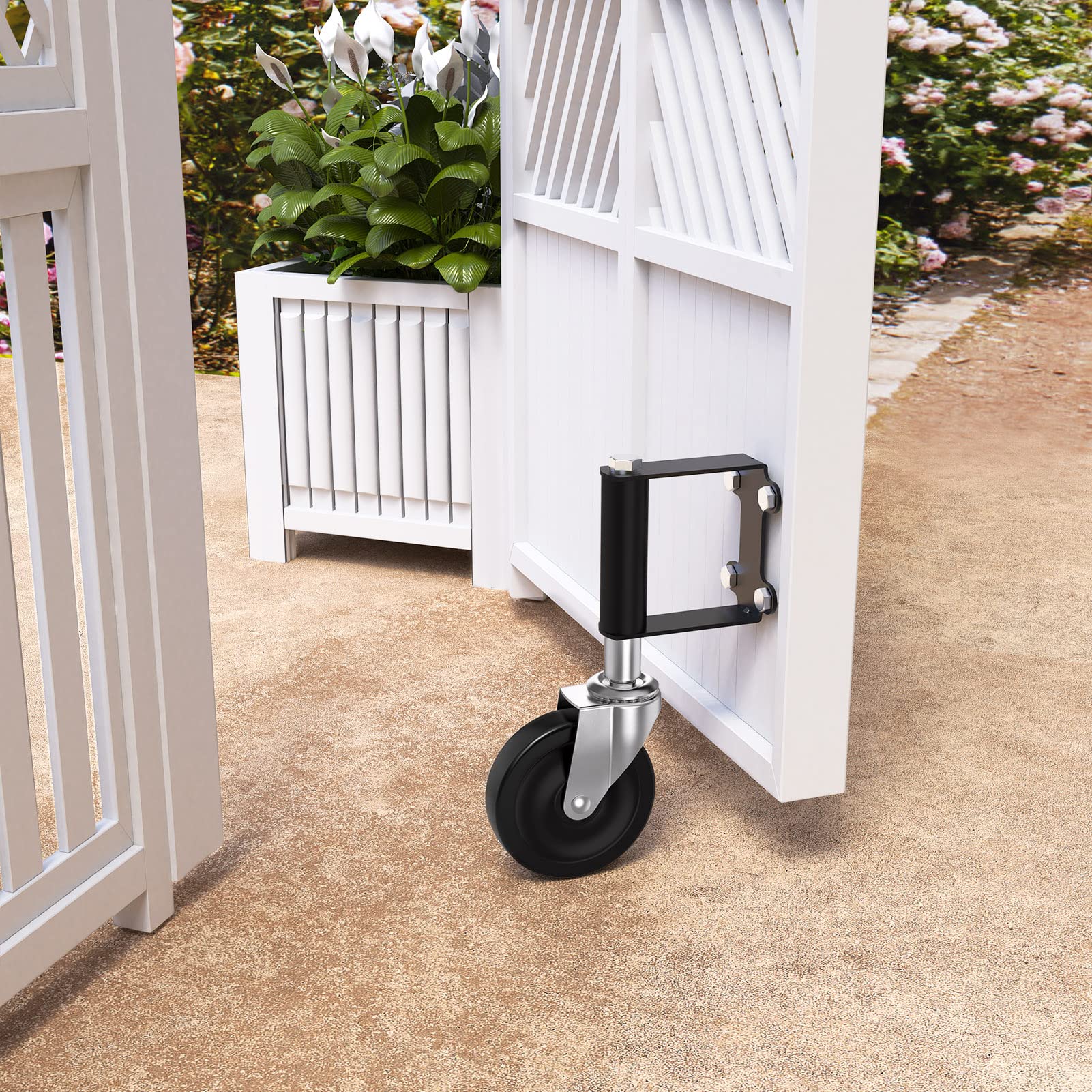 Photo 1 of Ronlap Gate Wheels for Wooden Gate, Gate Caster Wheel Spring Loaded for Metal Tube Swing Gate Fence Gate Wheel for Gates Heavy Duty Outdoor Farm Vinyl Gate Rollers, 220 Lbs, Upgraded 4 Inches, Black