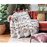 Lqprom Boho Throw Blankets Knit Bed Blankets with Tassel Aztec Western Throws Cover Farmhouse Decor for All Season Sofa Couch Chair Outdoor Camping Picnic Tent Beach Car Traveling 63"x87"