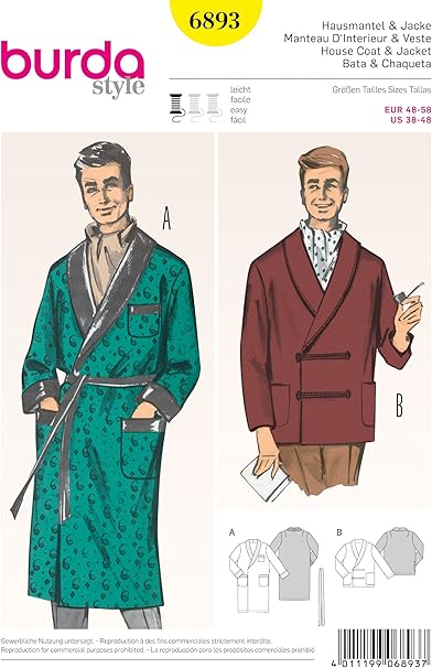 Burda B63 Patron De Couture Peignoir Et Veste Homme 19 X 13 Cm Amazon Fr Cuisine Maison