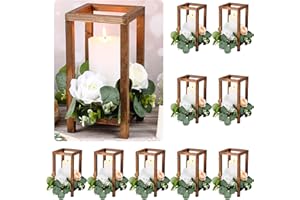 Geelin 10 Pcs Wooden Wedding Lantern Centerpiece Candle Lantern Table Wooden Candle Holder Decorative for Wedding Party Table