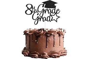 AISOSIKS 8th Grade Grad Cake Topper, 8th Grade Graduation Decorations 2024, GD8DG Boy Girl Kids Eight Grade Graduation Party Decorations 2024 (Black)