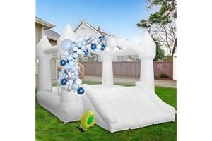 AKSPORT Inflatable Bounce House,White Castle Bounce House for Kids 3-6 Indoor & Outdoor Inflatable Bouncer House with Slide & Air Blower & Balloons for Kids Birthday Party,Wedding Party