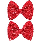CN 5 Inch Red Glitter Hair Bows for Girls Alligator Clips Sparkly Sequin Hair Accessories for Kids Toddler Women on Birthday Wedding Christmas and Party