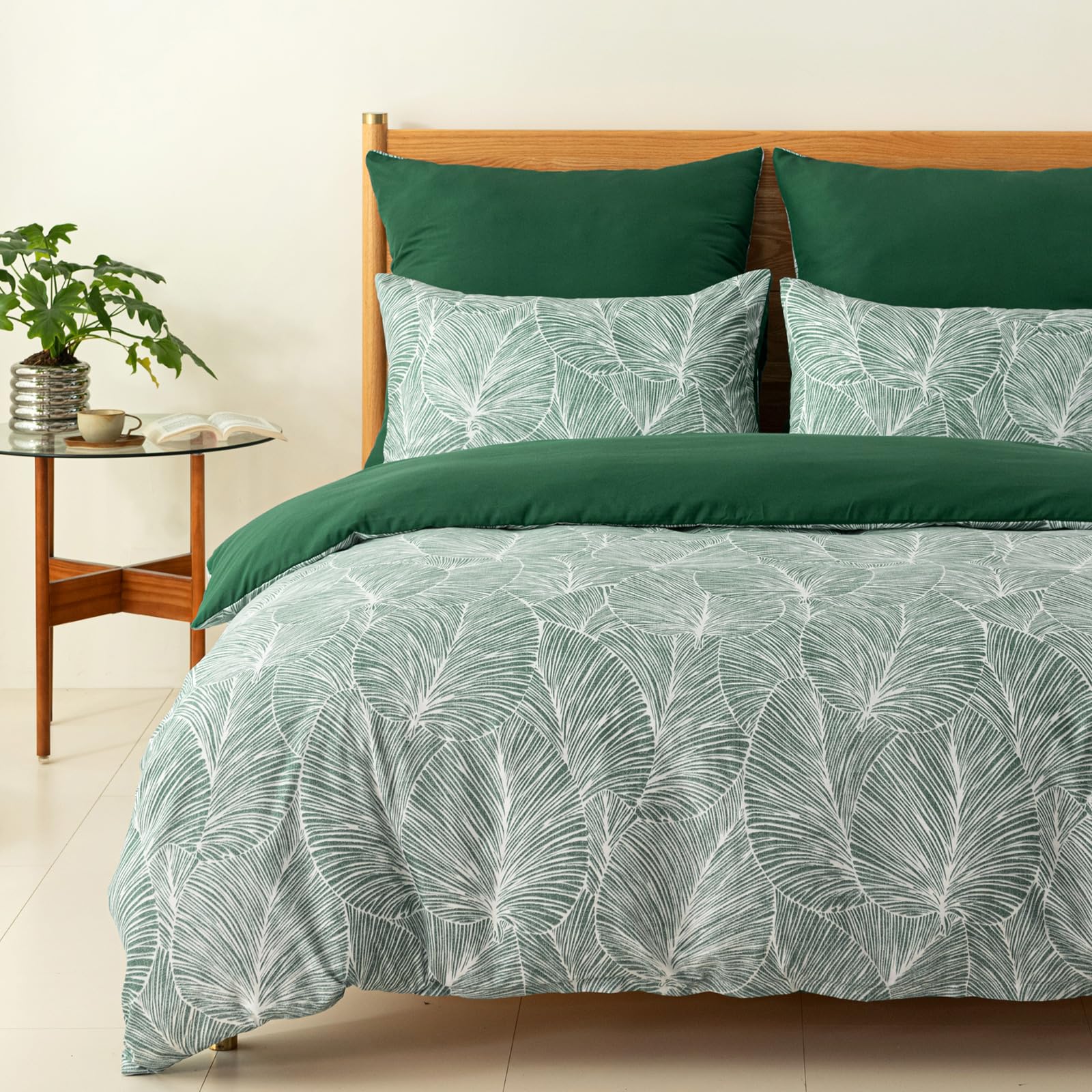 Tokokimo Emerald Green Super King Duvet Cover Bedding Sets Tropical Leaves Pattern, Soft Microfiber Summer Super King Duvet Sets 260x220 cm with 2 Pillowcases for Bed, Green/Tropical — image 1