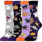 Dsia Zamur 4 Pack Kids Halloween Socks, Novelty Horror Spooky Pumpkin Cat Ghosts Stocking Gift Set for Boys Girls