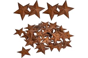 GORGECRAFT 30PCS 1 Inch Metal Rusty Barn Star Antique Primitives Rustic Country Tin Steel Stars Crafts Ornaments Accents Deco