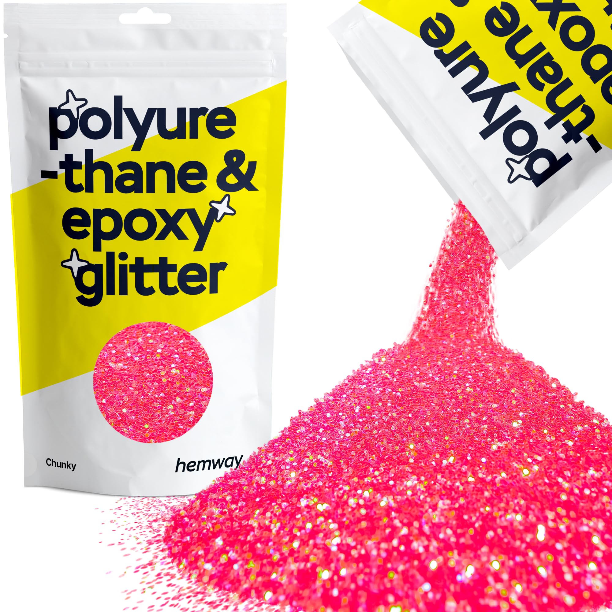 Hemway Resin Glitter Fluorescent Pink 100g Chunky | Polyurethane & Epoxy Glitter for Resin Crafts, Tumblers, Coasters, Floor & Table Art