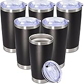 Eyasure 20 oz Tumbler with lid Double Wall Vacuum Insulated Tumblers Stainless Steel Coffee Mug Travel Coffee Tumbler Powder Coated Tumbler Cup Keep Hot&Cold - (Black 6 Pack)