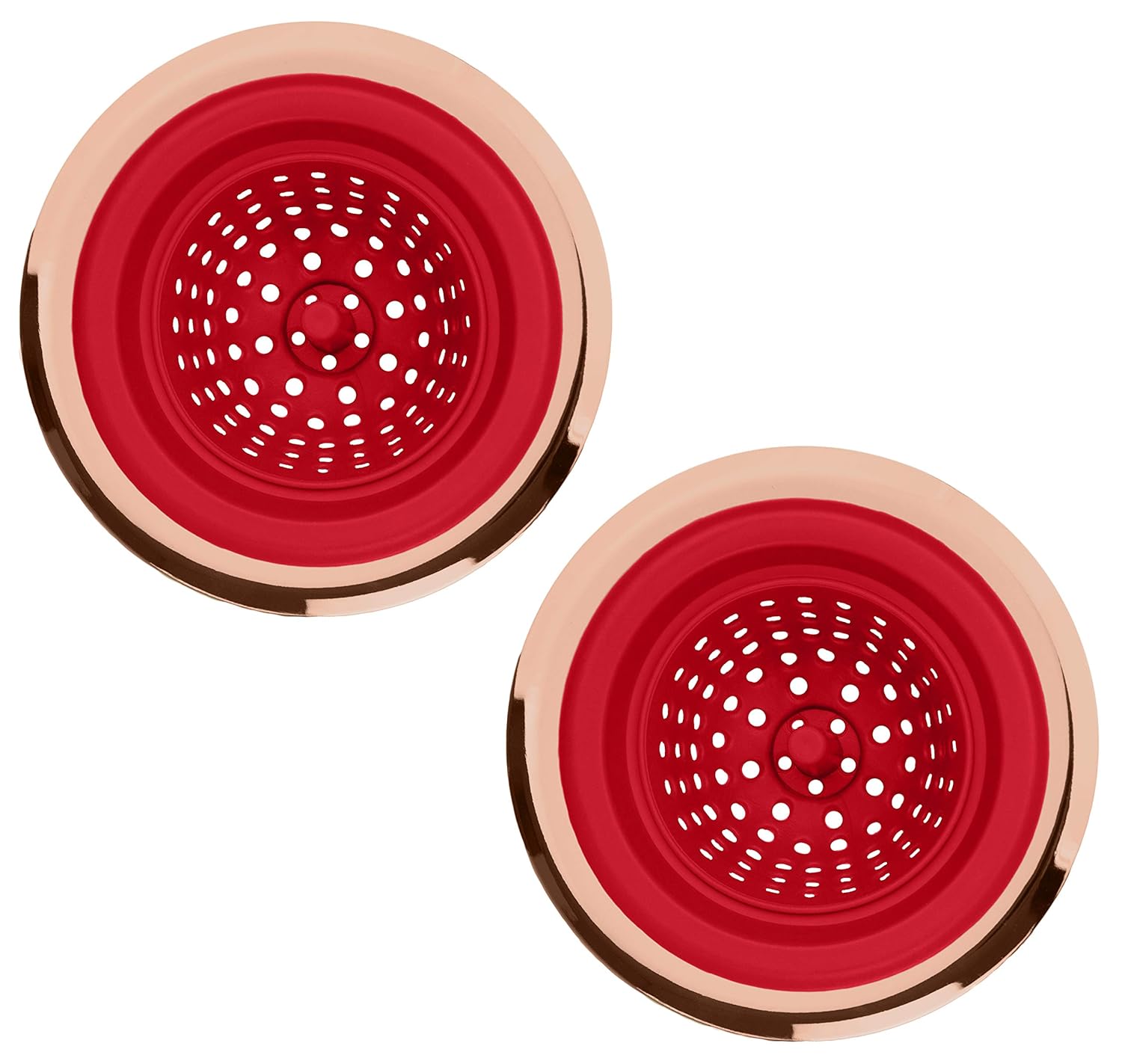 COOK with COLOR Set of 2 Sink Strainers, Flexible Silicone Kitchen Sink Drainers, Traps Food Debris and Prevents Clogs, Large Wide 4.5’ Diameter Rim – Red and Copper