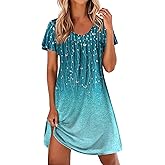 Ekouaer Nightgowns for Women Short Sleeve Sleep Shirts Pleated Night Dress V Neck Night Shirts Soft House Dress