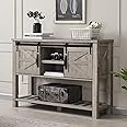 OKD Entryway Table with Sliding Barn Doors, 46" Farmhouse Console Table with Storage Shelf, Rustic Sofa Table Behind Couch for Hallway, Entry Way, Living Room, Foyer, Light Rustic Oak
