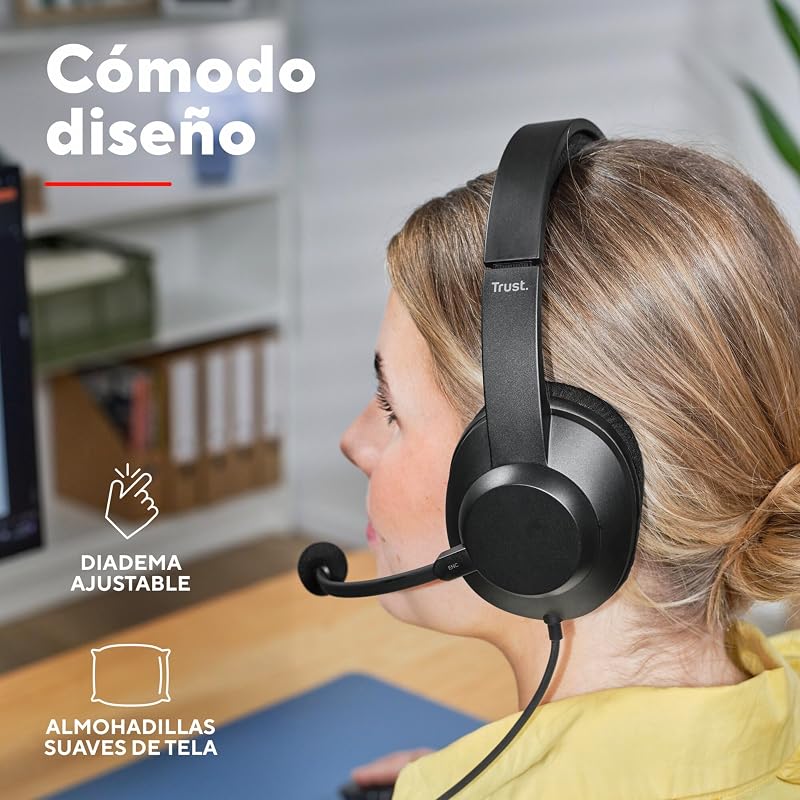 Ayda MAX Auriculares con Cable USB Over Ear, Micrófono ENC, Negro