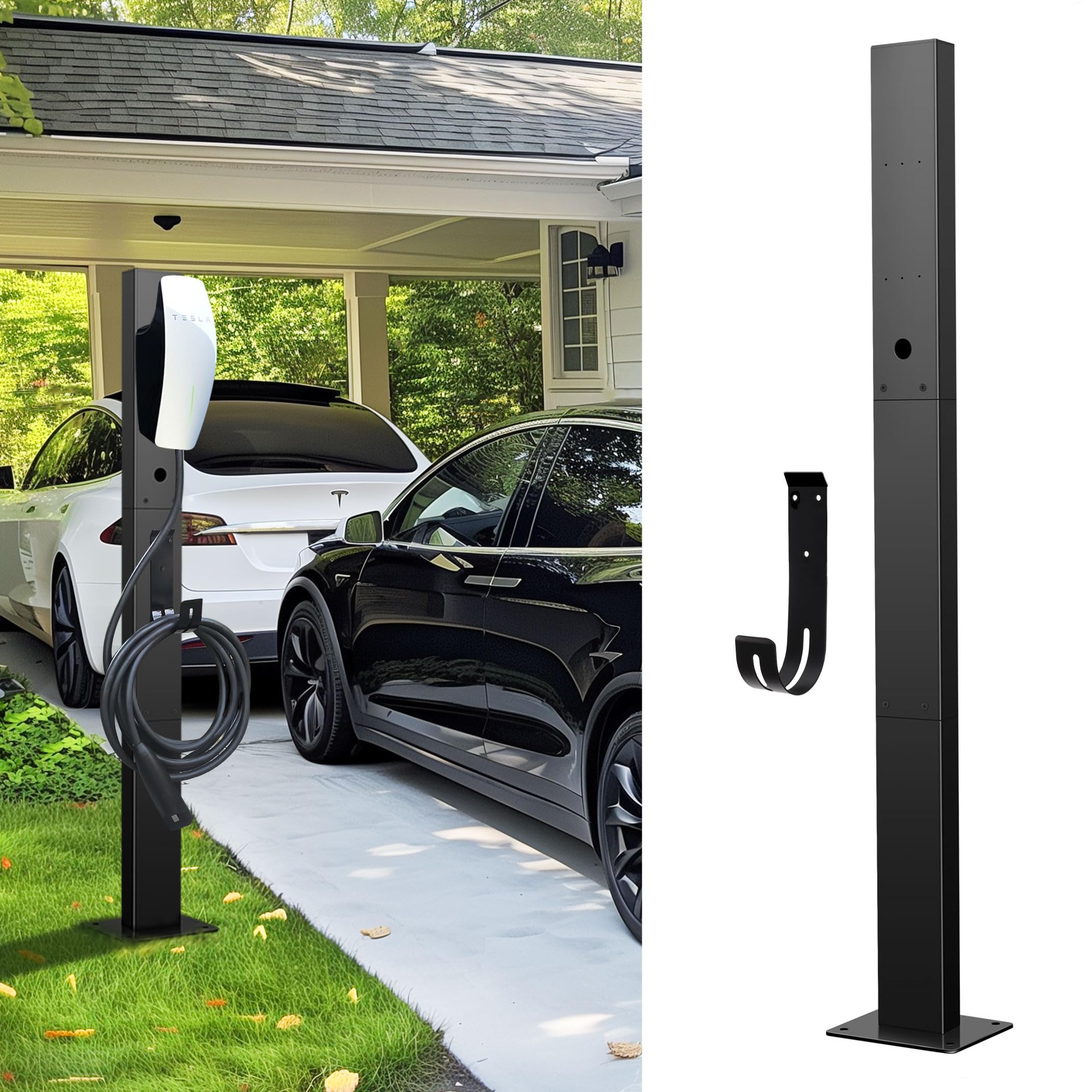 Photo 1 of Ufixed Tesla Charger Pedestal Outdoor EV Charger Stand with Holder for EV Charging Station Black
