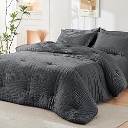 HYMOKEGE Queen Comforter Set Seersucker 7