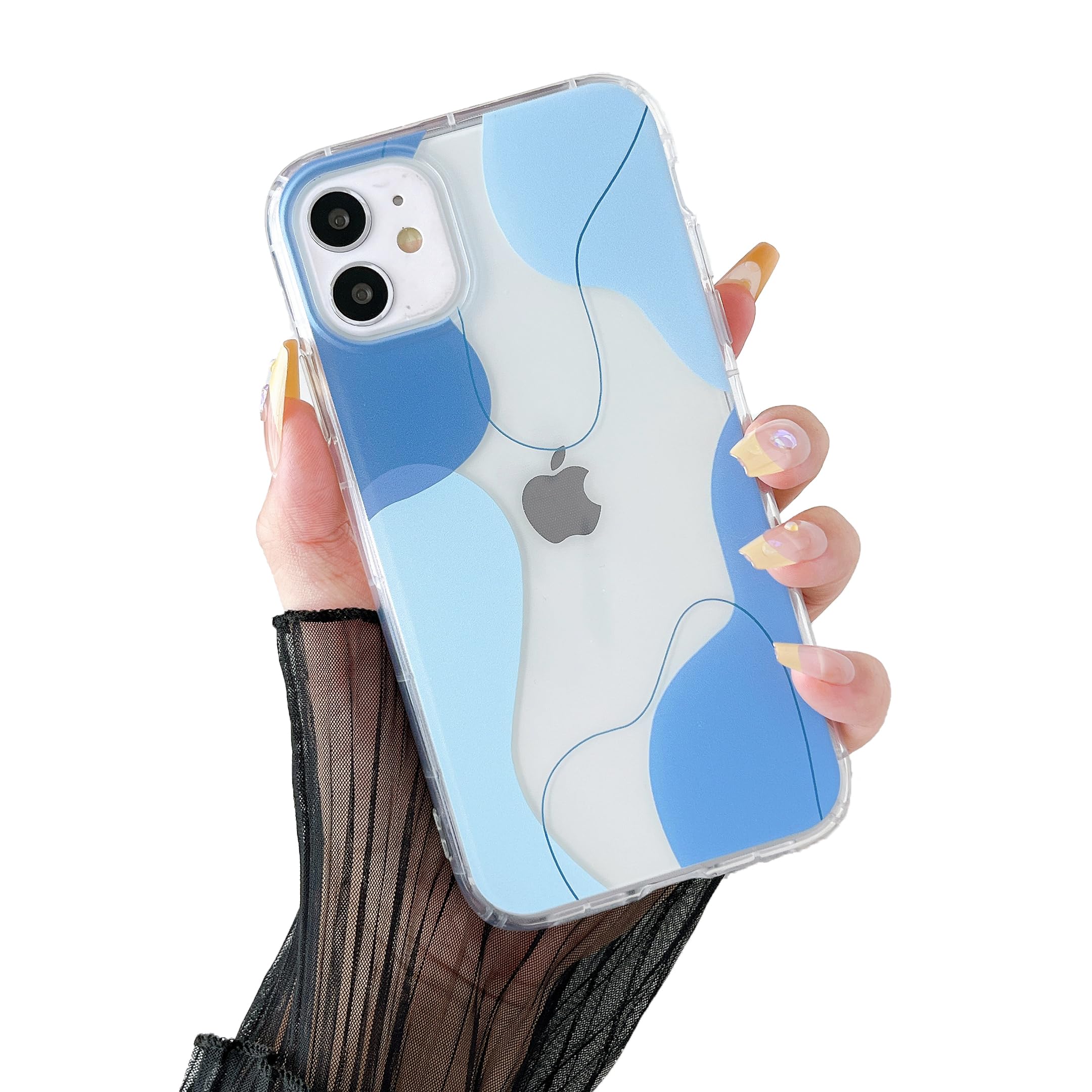 DEFBSC Compatible with iPhone 11 Case(6.1 inch), Transparent Color Mix Aesthetic Design Soft TPU Bumper Slim Thin Shock-Absorbing Protective Phone Cover - Blue — image 1