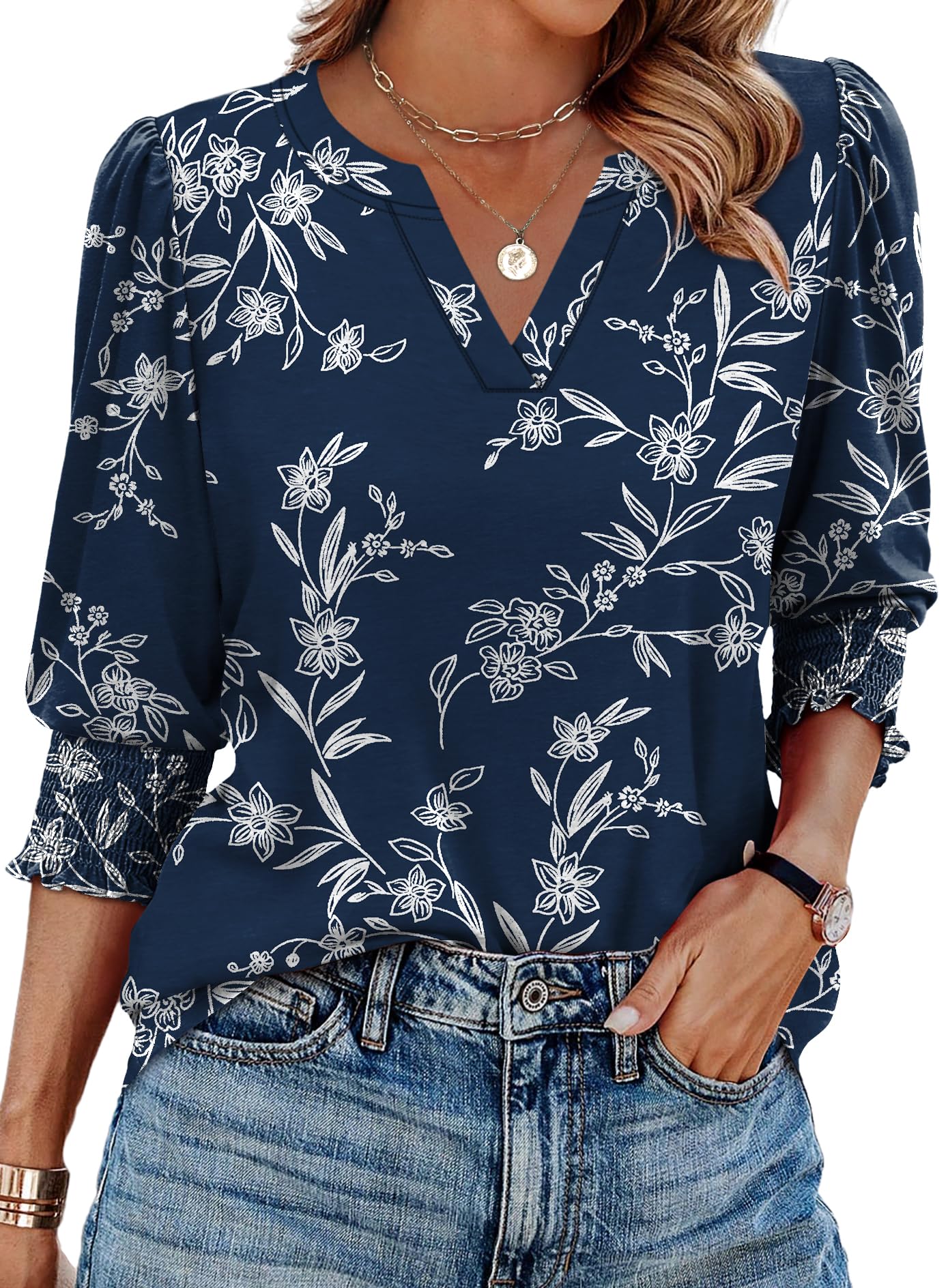 Photo 1 of 3/4 Length Sleeve Womens Tops Summer Blouses for Women Dressy Casual Plus Size Tops for Women Short Sleeve Shirts L