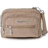 Baggallini Triple Zip Small Crossbody Bag for Women - 8x6 Lightweight Convertible Fanny Pack Belt Bag