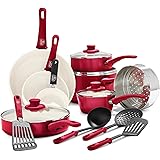 GreenLife Soft Grip Healthy Ceramic Nonstick, Cookware Pots and Pans Set, 16 Piece, Red