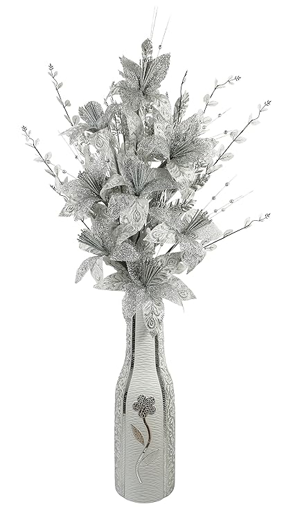 Flourish Large Floor Vase With Artificial Flowers Grey 1 3m Black