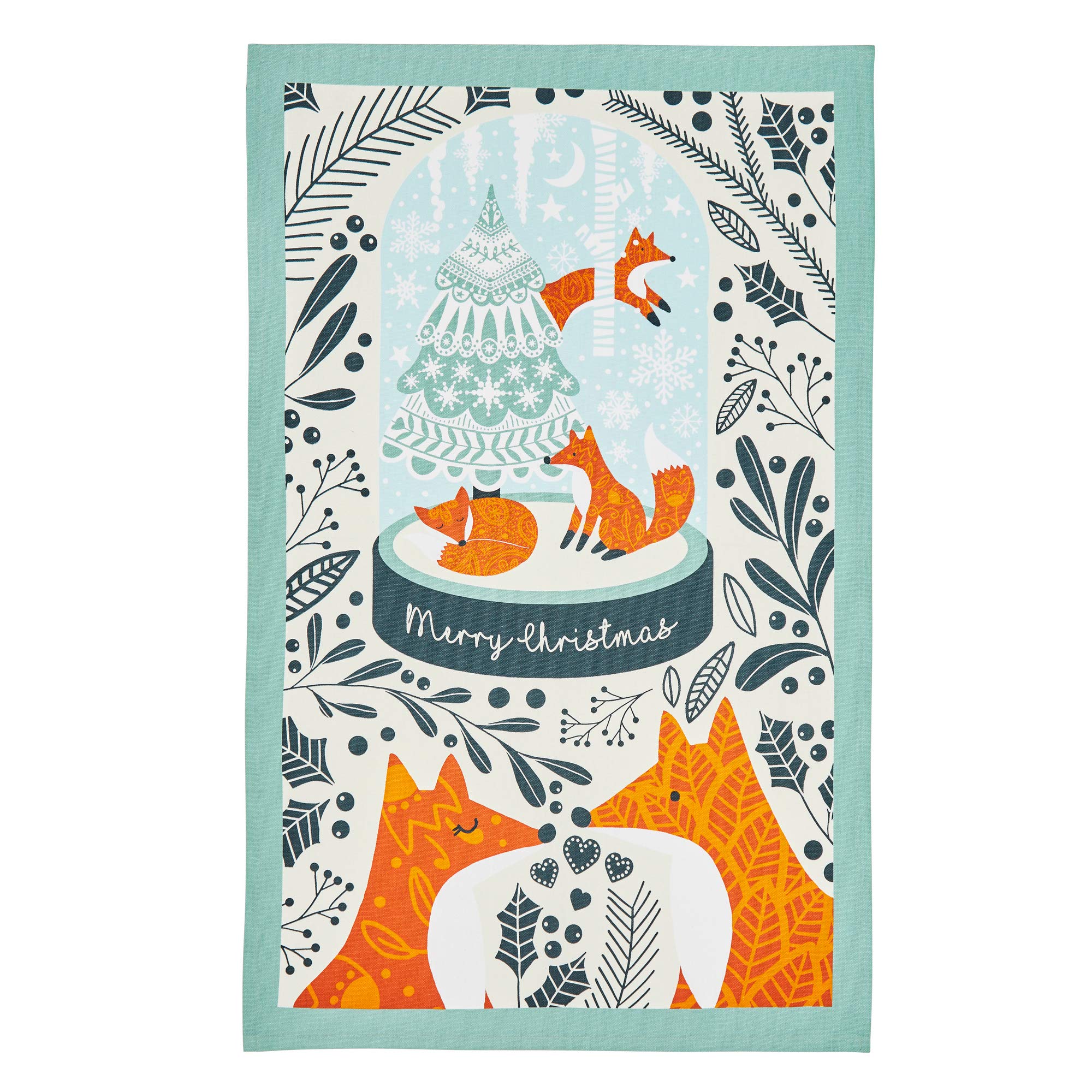 Ulster Weavers Festive Foraging Fox Christmas Cotton Tea Towel - MADE IN THE UK