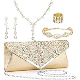 Soleebee 5 Pcs Purse Rhinestones Jewelry Set for Women Rhinestones Necklace Bracelet Earrings Bling Clutch Purse Bride Prom Evening Jewelry Set