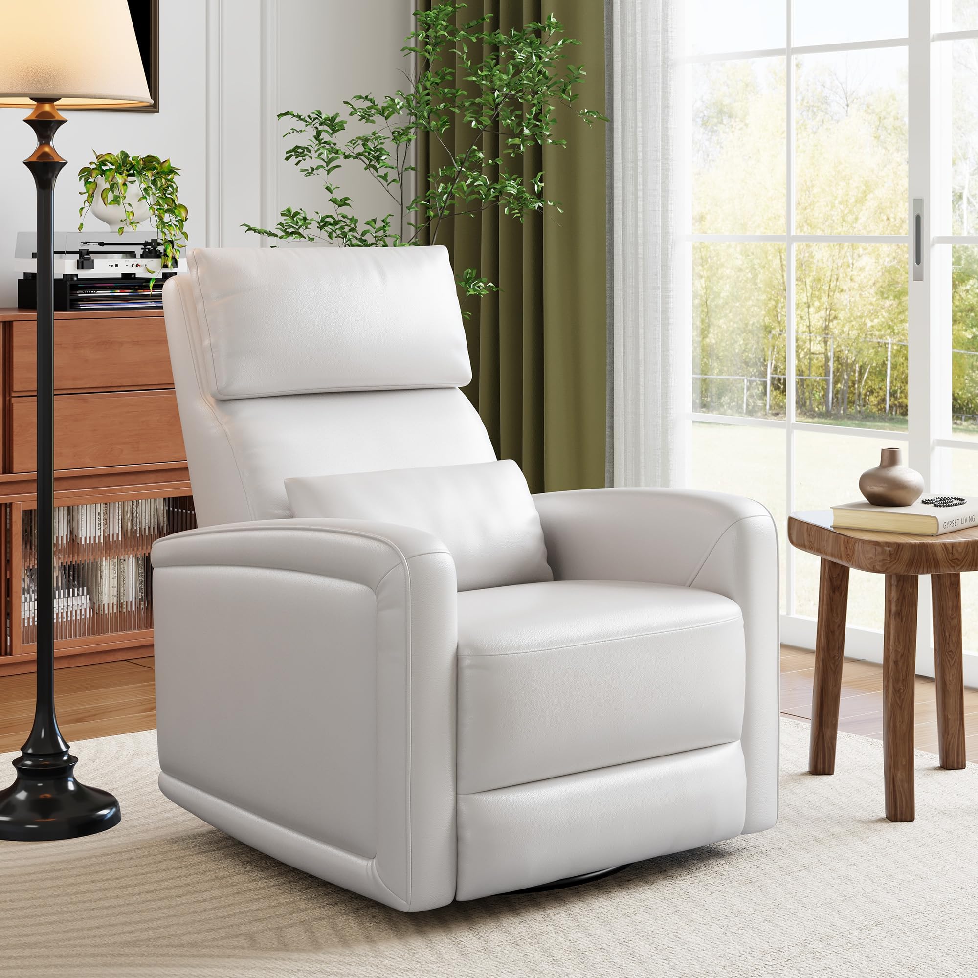 Photo 1 of ***MISSING PARTS***Manual Recliner Chair, Adult Sofa Rocker, 360° Rotatable, Faux Leather Single Sofa with Adjustable Backrest and Footstool, Modern Wing Back Recliner with Hidden Pull Tabs, Living Room Armchair, White
