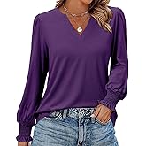 Uhiger Womens Tunic Tops Long Sleeve Blouses for Women Dressy Casual V Neck Tops Shirts Trendy with Smocked Cuffs