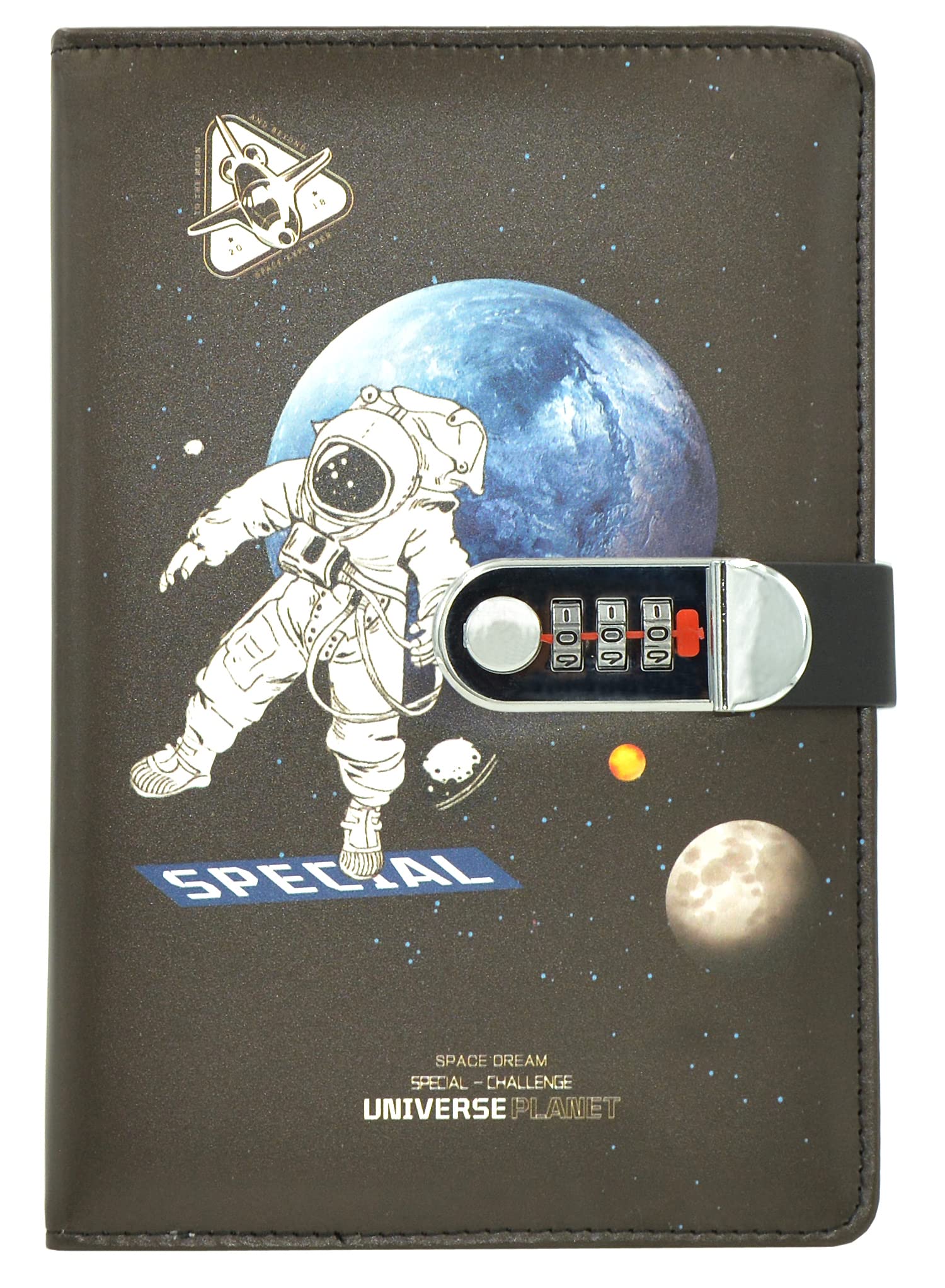 NectaRoy Lockable Diary, PU Leather Password Notebook(Universe Planet), A5 Secret Travel Journal with Lock for Office School Supplies Student Stationery Birthday Gift, 210x145mm