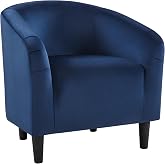 Yaheetech Small 25.5in Wide Velvet Barrel Accent Chair Bedroom, Navy Blue | Compact Cozy Barrel Chairs with a Curved Silhouette, Upholstered Furry Armchair for Small Spaces, Living Room Bedroom Corner