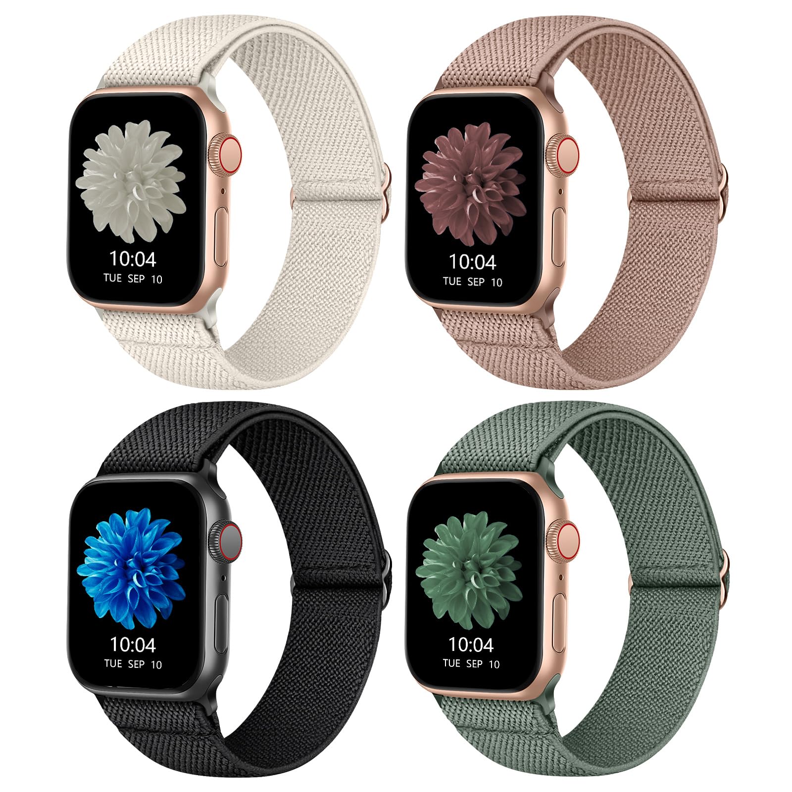 CCnutri 4 Pack Stretchy Nylon Strap Compatible with Apple Watch Straps 38mm 40mm 41mm 42mm(series 11 10), Adjustable Sport Elastic Bands for iWatch Series 11/10/9/8/7/6/5/4/3/2/1/Ultra3/2/1/SE3