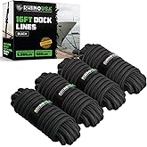 Rhino USA 1/2" x 16' Dock Lines - Heavy Duty Marine Grade Rope for Boats, Kayaks, Pontoons, Fishing and More! Ultimate Boating Accessory - Black